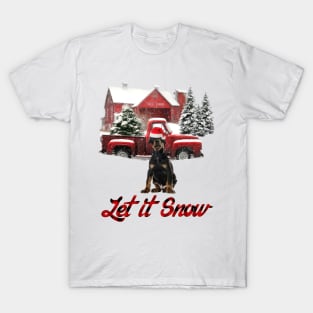 Dobermann Pinscher Let It Snow Tree Farm Red Truck Christmas T-Shirt